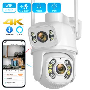 8MP 4K PTZ Dual Lens Wifi Camera | Ai Human Detect Auto Tracking Surveillance Camera